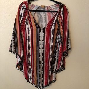 NWOT Tallow aztec print hooded tunic/coverup.